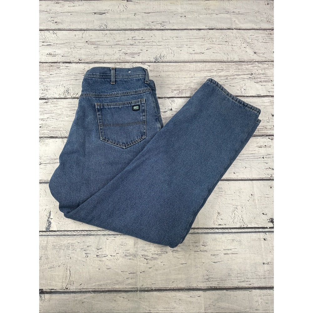 KEY Lined Denim Jeans Mens Size 40 x 34 Straight Leg Medium Blue Wash